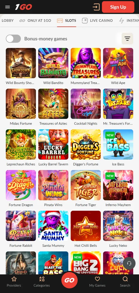 Kontobereich von 1Go Casino mit Einzahlungslimits und Selbstausschluss am Smartphone