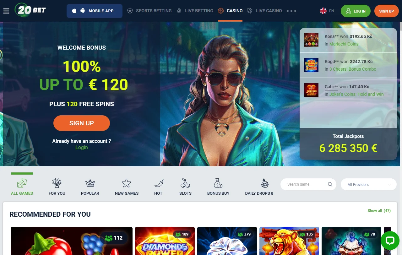 20bet Willkommensbonus mit 100 Prozent bis 120 Euro und 120 Freispielen