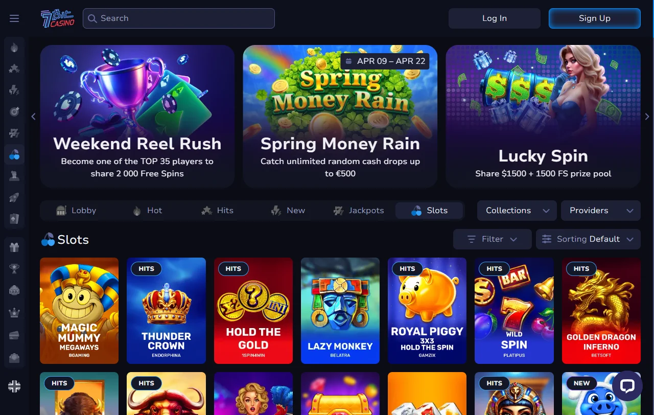 Überblick über 7Bit Casino mit Lobby, Aktionen und Krypto-Kassa für Österreich