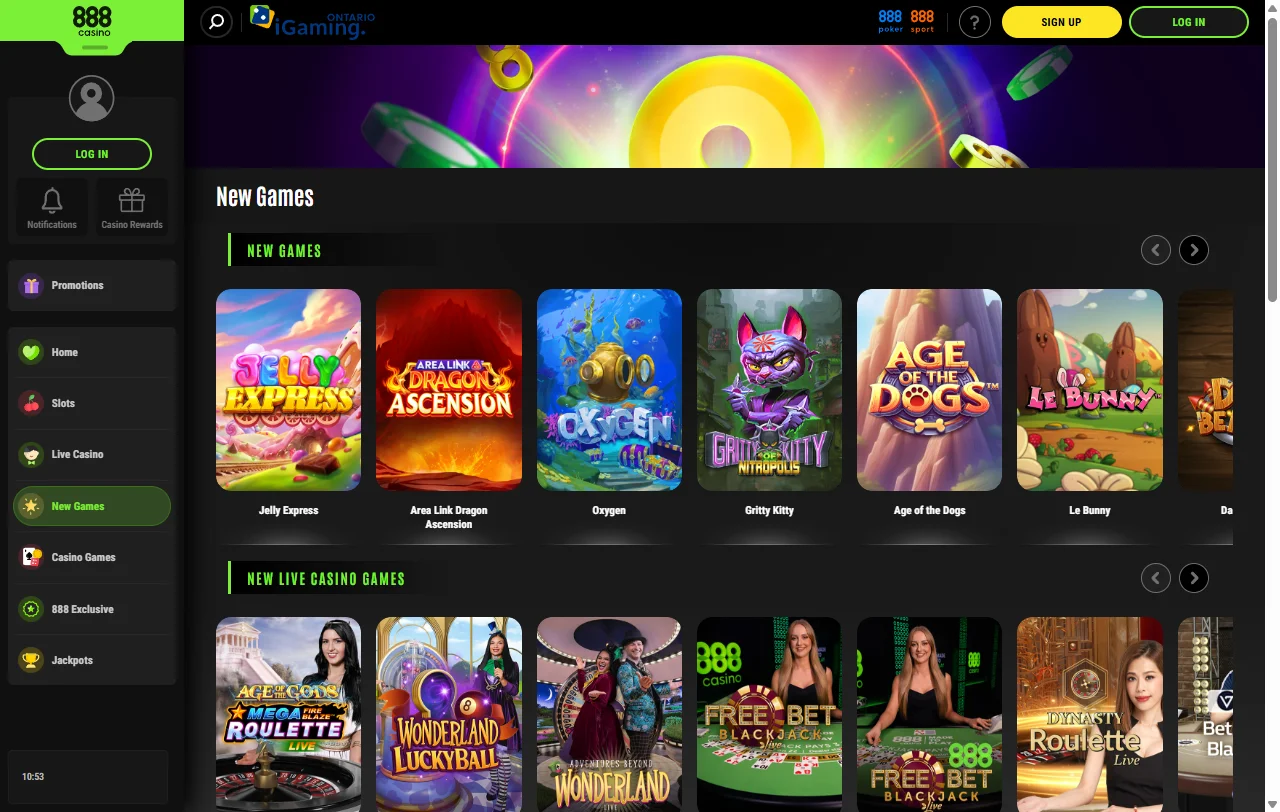 Spielauswahl bei 888 Casino mit Eigenentwicklungen, Jackpots und Slots von NetEnt