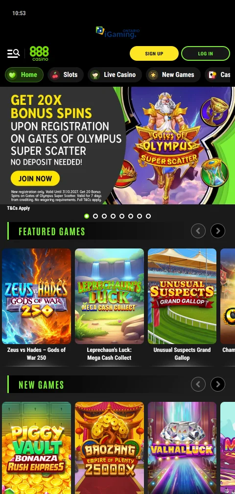 888 Casino in der mobilen Version mit Lobby und Suchfunktion am Smartphone