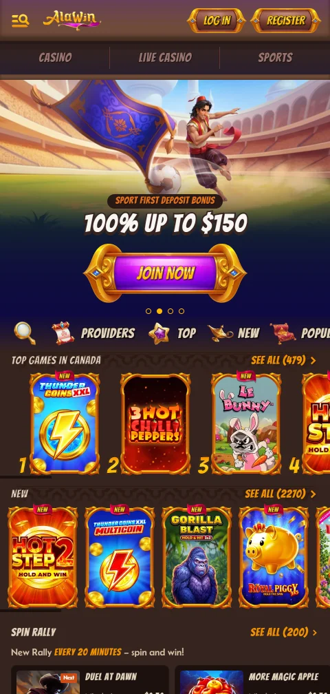 Alawin Casino im mobilen Browser auf dem Smartphone ohne eigene App