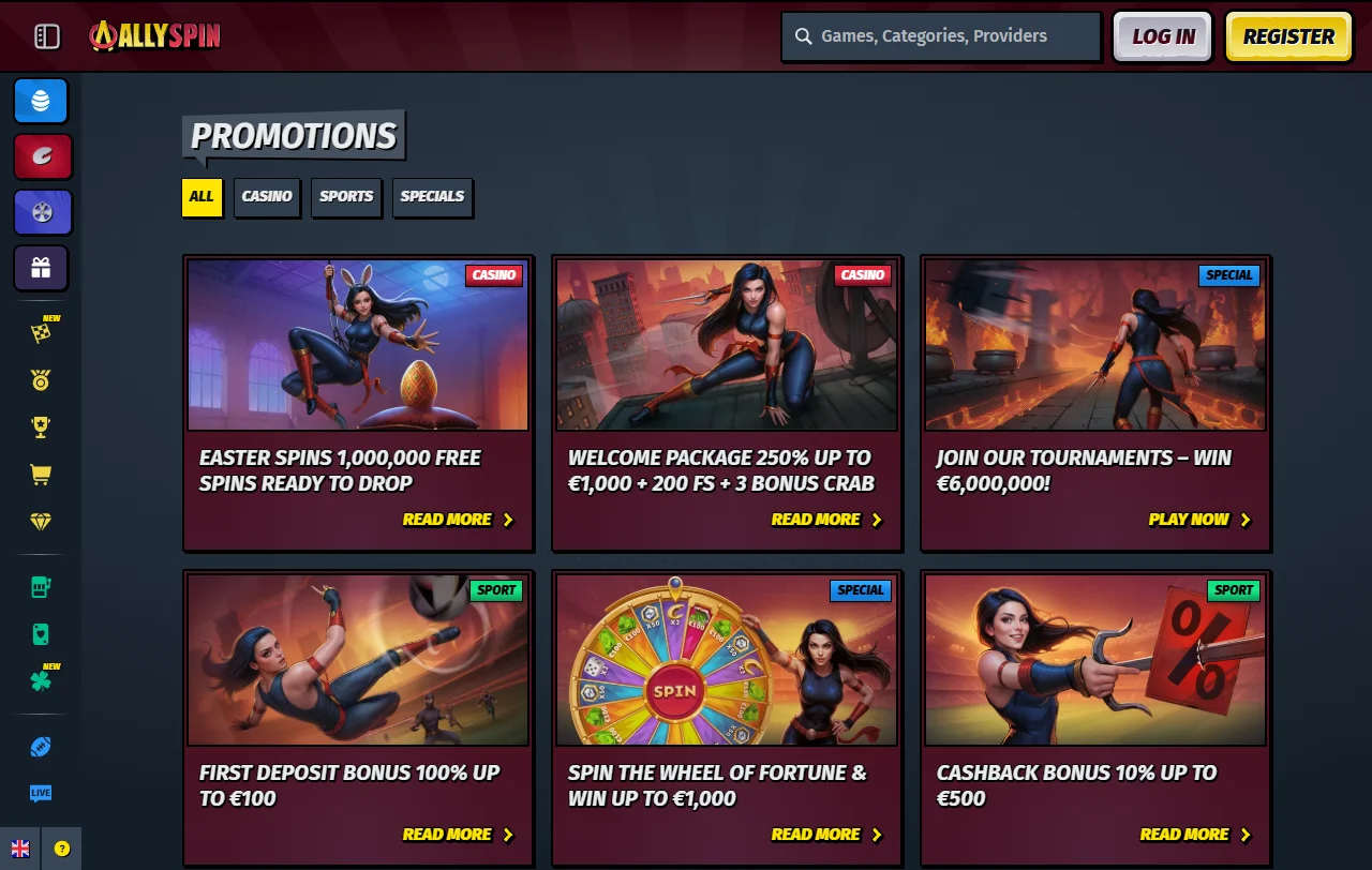 Willkommenspaket von Allyspin Casino mit 250 Prozent und 200 Freispielen