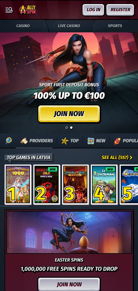 Allyspin Casino im mobilen Browser auf dem Smartphone