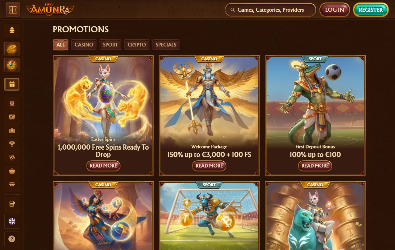 Spielebibliothek von AmunRa Casino mit Slots von Pragmatic Play und Amatic