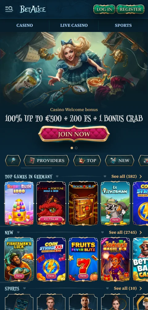 BetAlice Casino im mobilen Browser ohne native App auf dem Smartphone