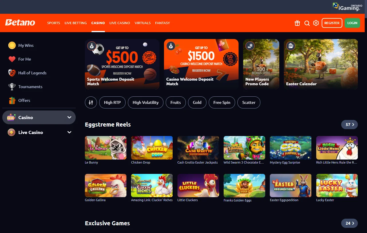 Betano Spielauswahl mit über 1.000 Slots von Play