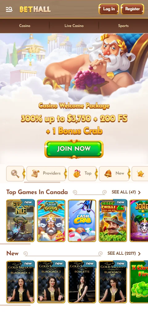 BetHall Casino im mobilen Browser auf einem Android-Smartphone