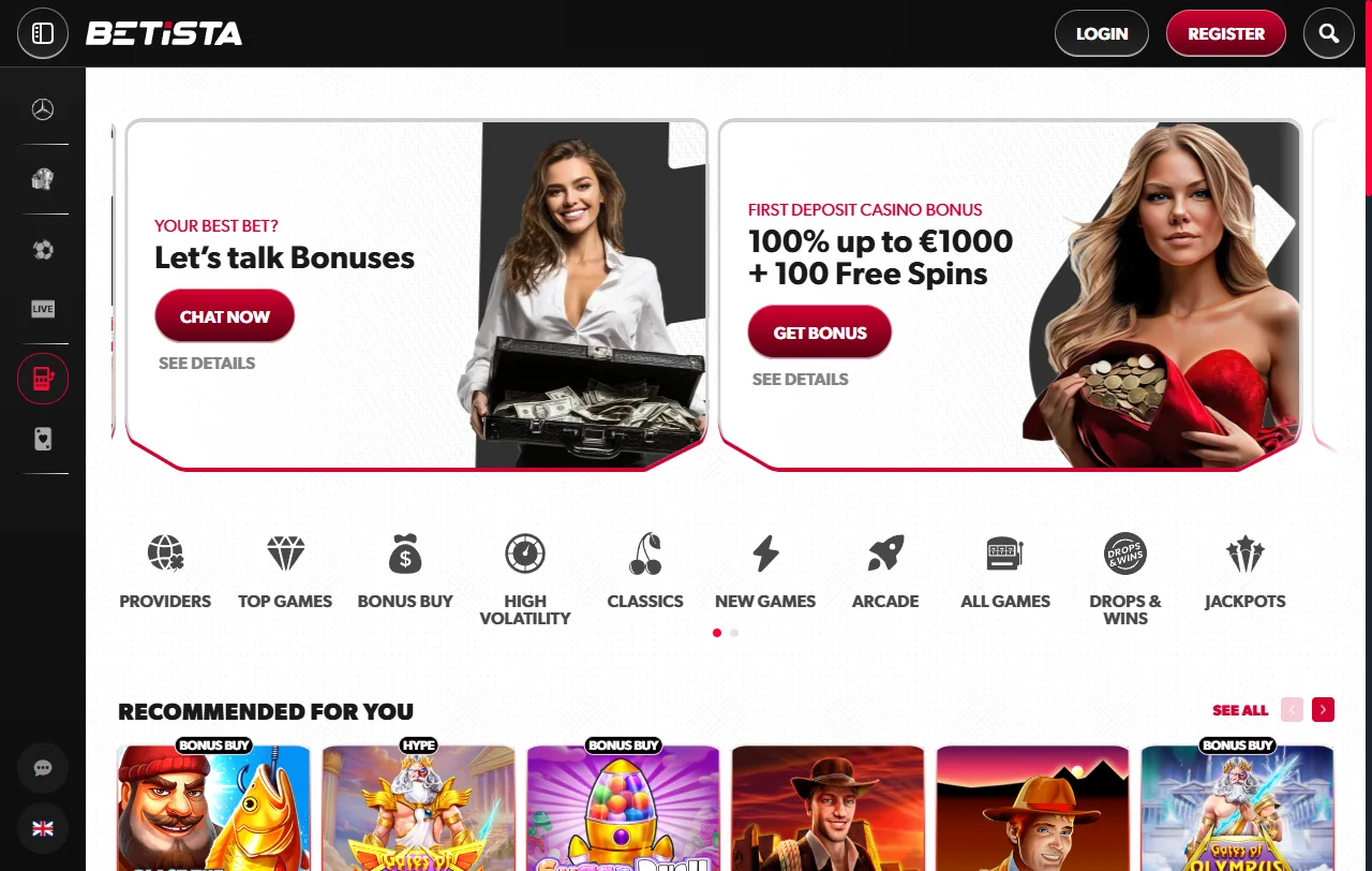 Betista Casino Startseite mit Casino- und Sportwettenbereich für Spieler aus Österreich