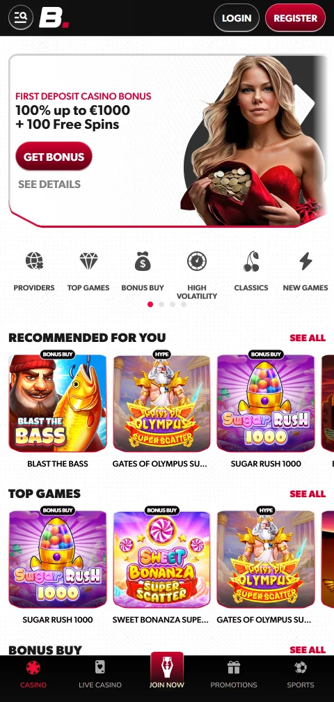 Betista Casino mobile Browser-Version mit Live Casino und Game Shows am Smartphone