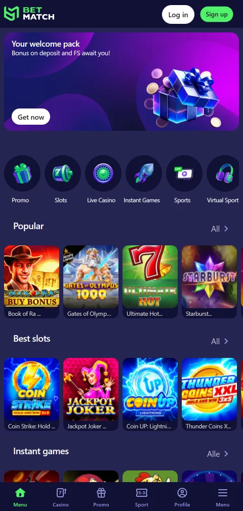 Betmatch Casino mobil im Browser mit Touch-Bedienung für Slots und Live-Tische