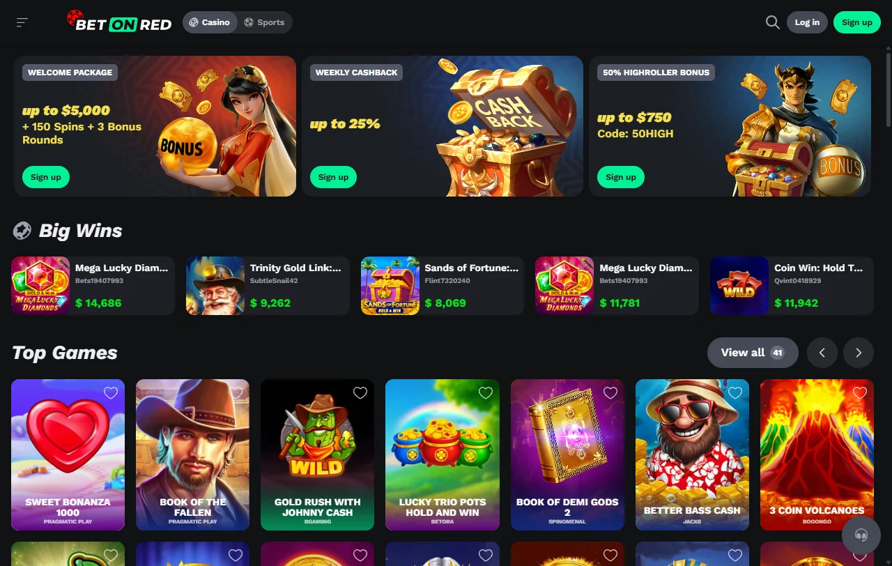BetOnRed Casino Spielbibliothek mit Slots von Pragmatic Play, NetEnt und Hacksaw Gaming