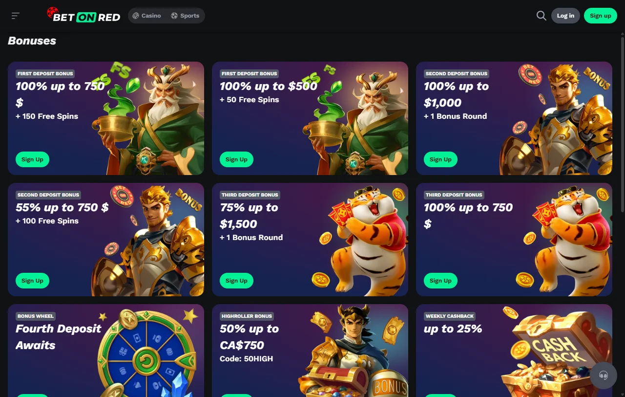 BetOnRed Casino Willkommenspaket mit 100 % bis 500 € und 150 Freispielen