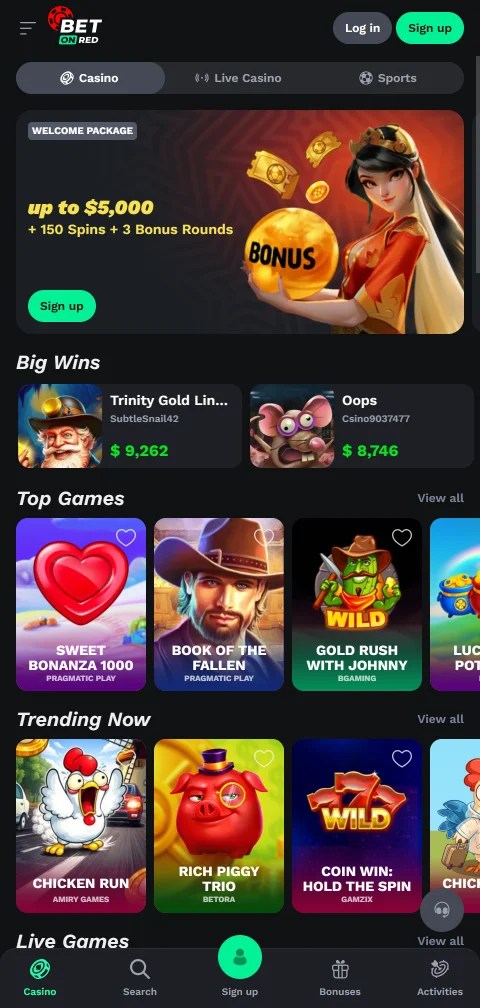 BetOnRed Casino Kasse mit Skrill, Visa und Kryptowährungen im mobilen Browser