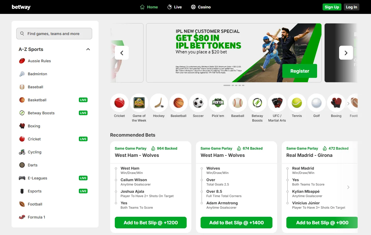 Willkommensbonus von Betway Casino mit 100 Freispielen in vier Tranchen