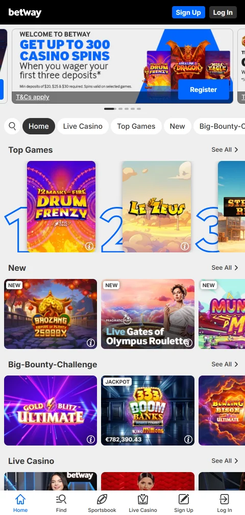 Betway Casino App für iOS und Android mit mobiler Spielelobby