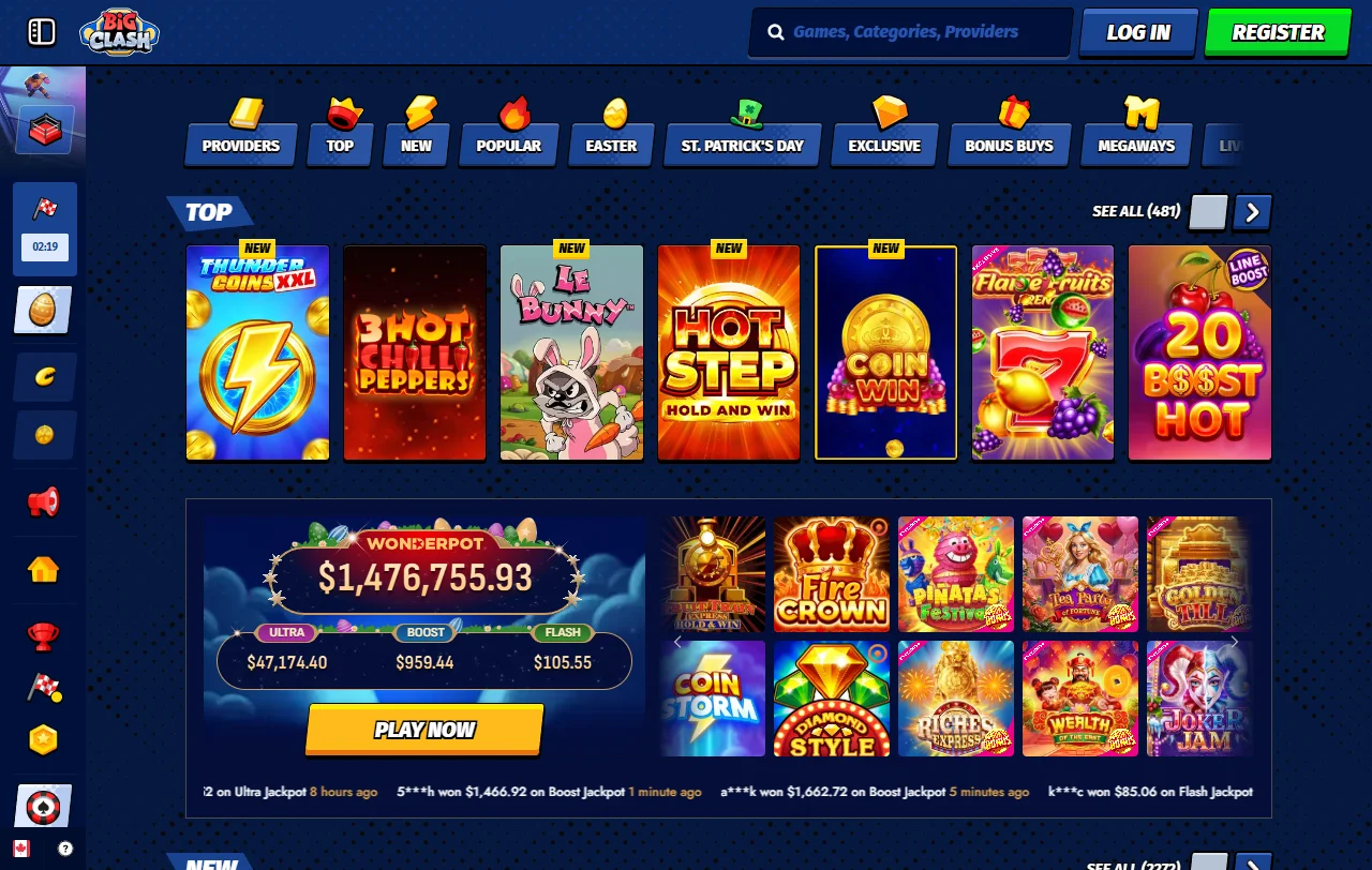 Willkommensbonus bei BigClash Casino mit 100 % bis 500 € und 200 Free Spins