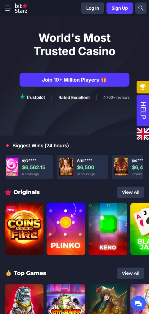 BitStarz Casino mobile Browser-Version mit Lobby und Spielsuche am Smartphone
