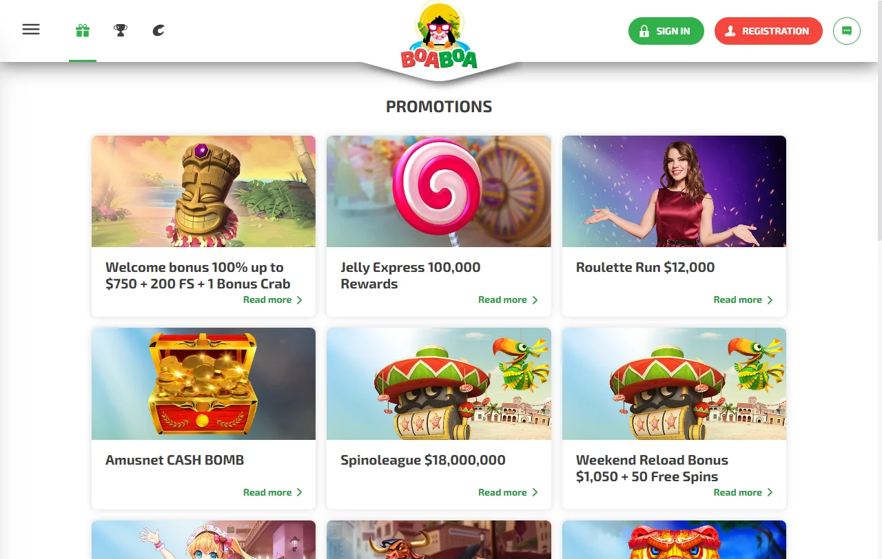 Spielbibliothek von BoaBoa Casino mit Slots von Pragmatic Play und Merkur