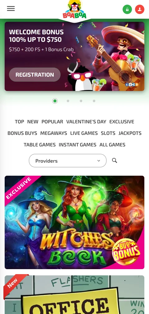 BoaBoa Casino im mobilen Browser mit Lobby und Live-Tischen von Evolution