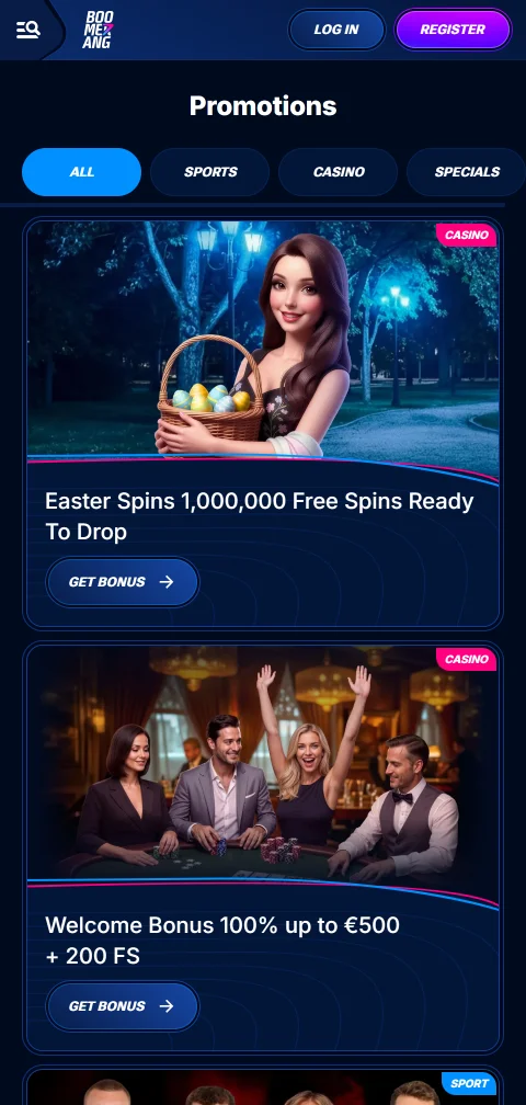 Kasse von Boomerang Casino mit Karten und Kryptowährungen am Handy