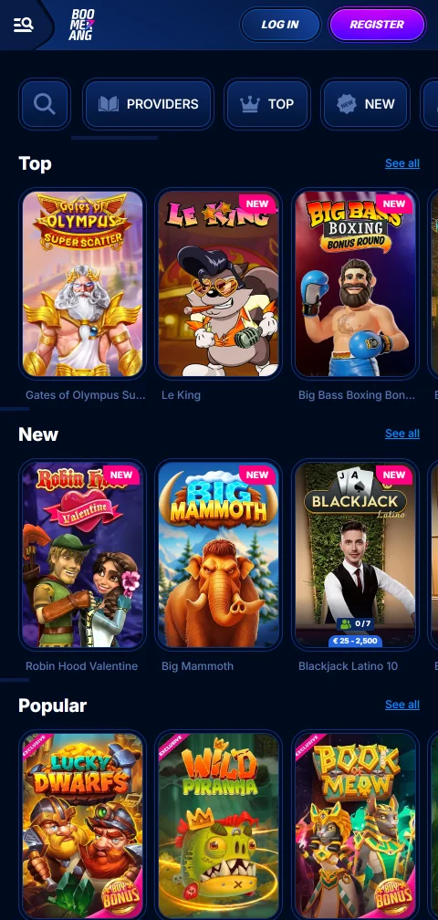 Lizenzangaben und Spielerschutz bei Boomerang Casino in der mobilen Ansicht