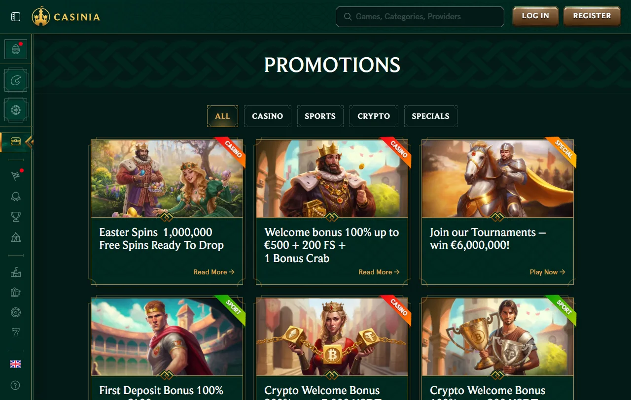 Casinia Spieleangebot mit Slots von Pragmatic Play, Play