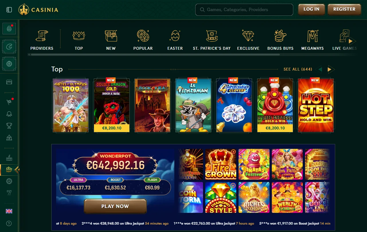 Casinia Willkommensbonus mit 100 % bis 500 € und 200 Freispielen