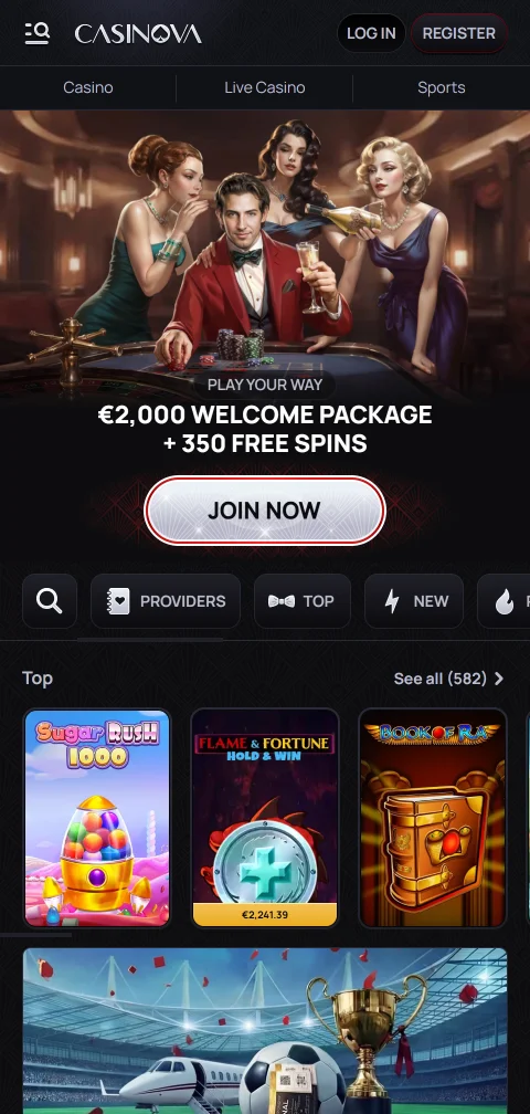 Casinova mobile Website im Smartphone-Browser ohne native App