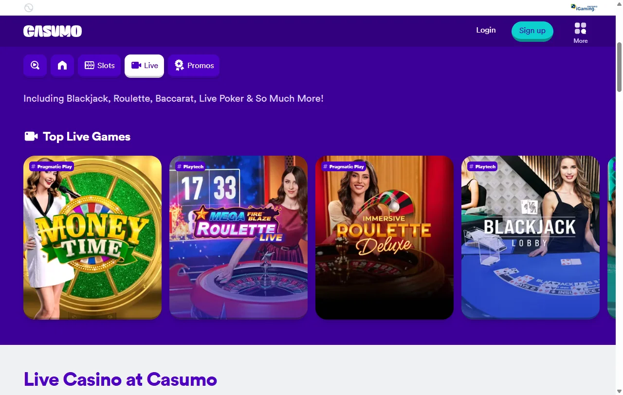 Slot-Lobby von Casumo Casino mit Titeln von NetEnt, Novomatic und Pragmatic Play