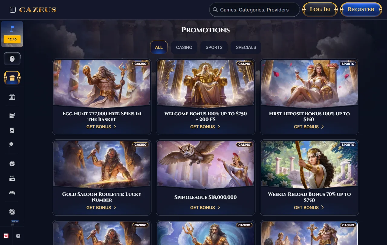 Cazeus Willkommenspaket mit bis zu 1.750 € und 150 Free Spins