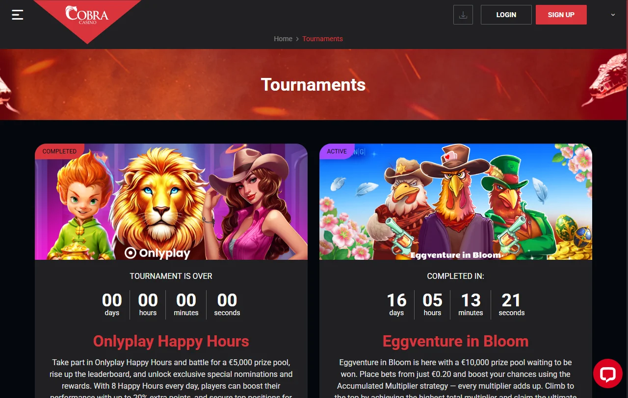 Willkommenspaket von Cobra Casino mit 2.600 € und 300 Free Spins