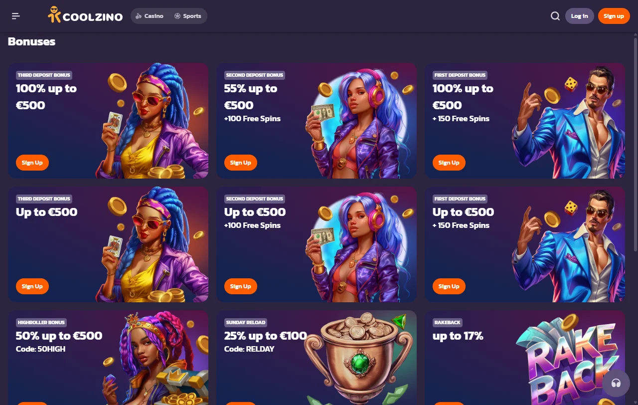 Spielelobby von Coolzino Casino mit Slots von Pragmatic Play und Novomatic