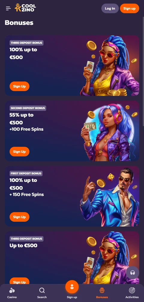 Kassabereich von Coolzino Casino mit Krypto, Skrill und Kartenzahlung am Handy