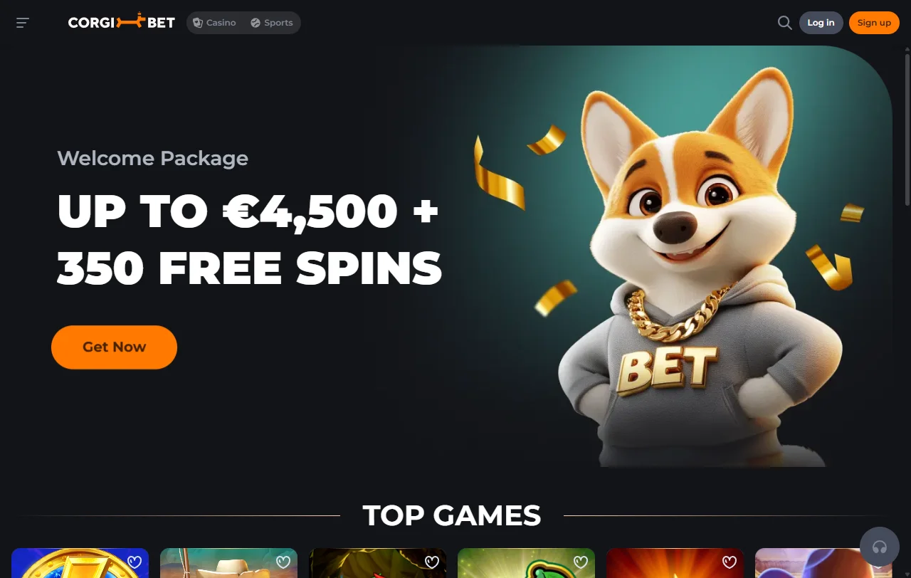 Corgibet Casino Startseite mit Lobby für Casino und Sportwetten im Überblick