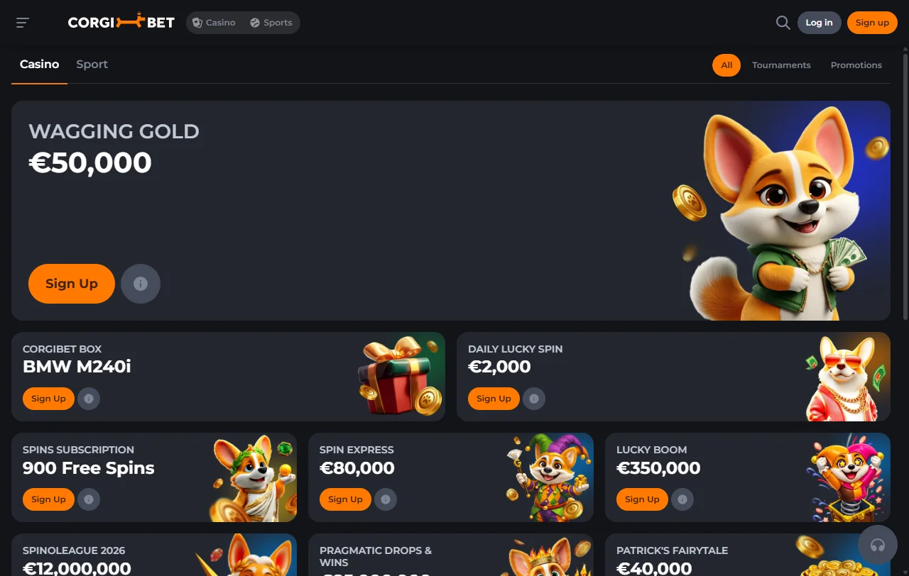 Corgibet Casino Willkommensbonus bis 1.500 Euro mit 35x Umsatzbedingung