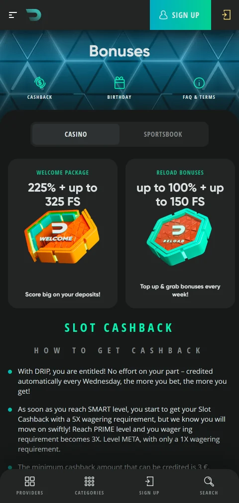 Lizenzangaben von Drip Casino zur Curaçao Gaming Authority und SSL-Verschlüsselung