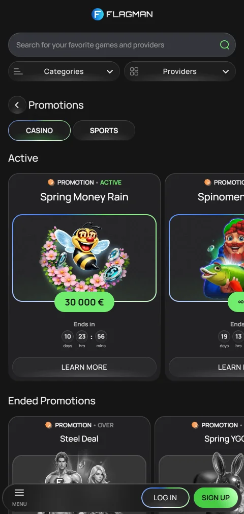 Kassenbereich von Flagman Casino mit Visa, Klarna und Kryptowährungen