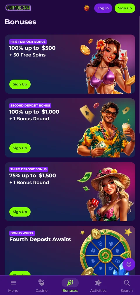 Kasse von Gambloria Casino mit Paysafecard, Skrill und Krypto für Österreich