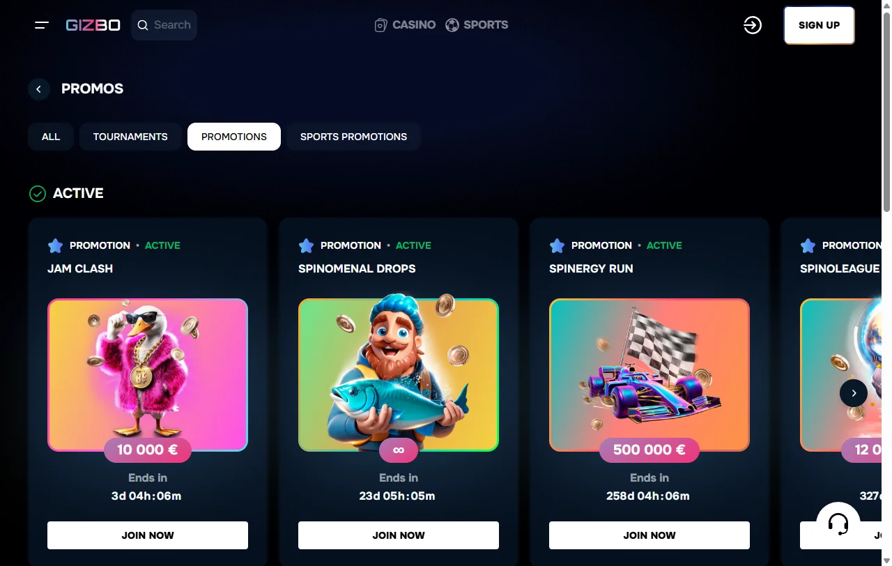 Gizbo Casino Spielbibliothek mit Slots, Live-Tischen und Anbietern