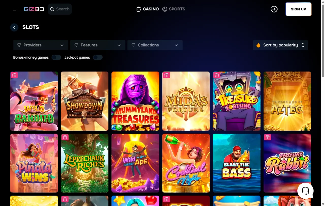 Gizbo Casino Willkommenspaket mit Umsatzbedingungen, Freispielen und drei Bonusstufen