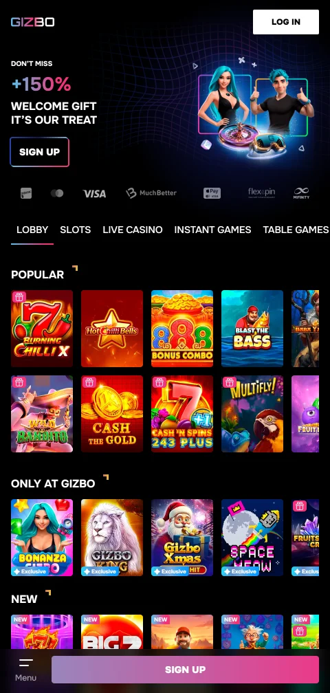 Gizbo Casino mobile Nutzung im Browser auf dem Smartphone