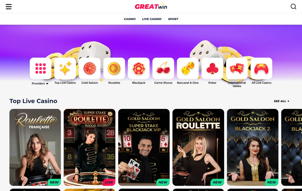 Willkommensbonus von GreatWin Casino mit 100 % bis 500 € und Freispielen