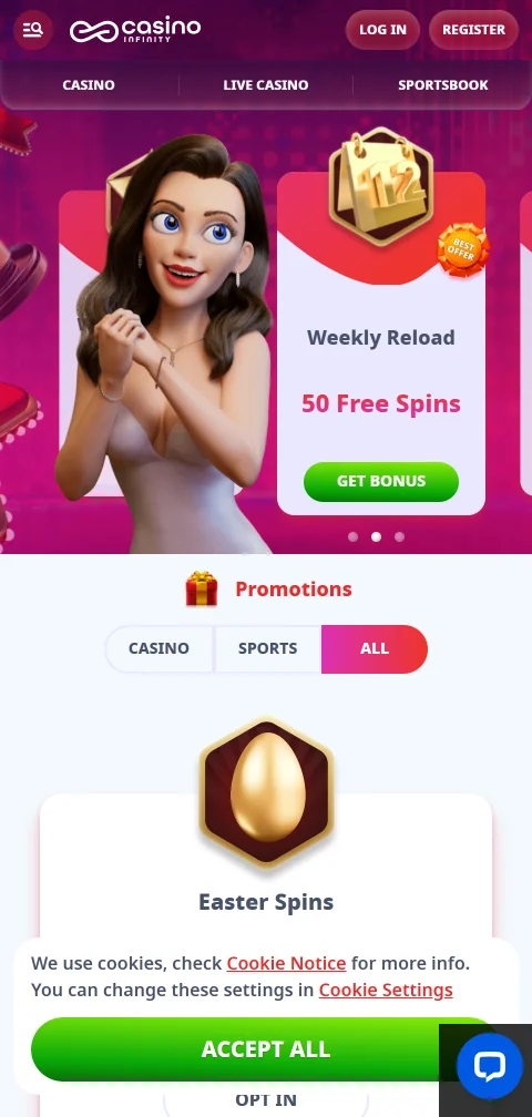 Infinity Casino im mobilen Browser auf dem Smartphone
