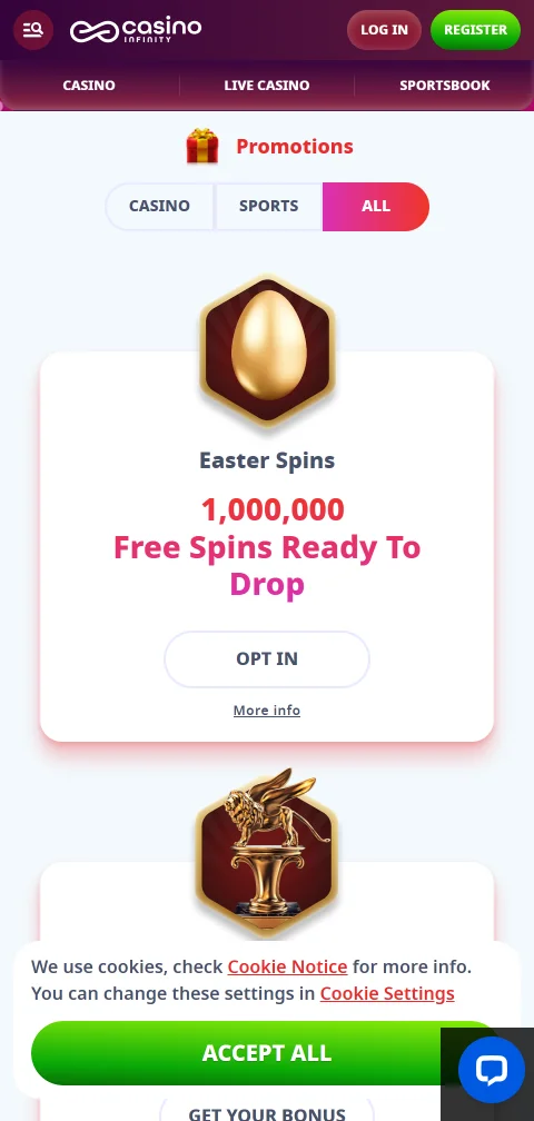 Lizenzangaben und Spielerschutz bei Infinity Casino im Footer der Seite