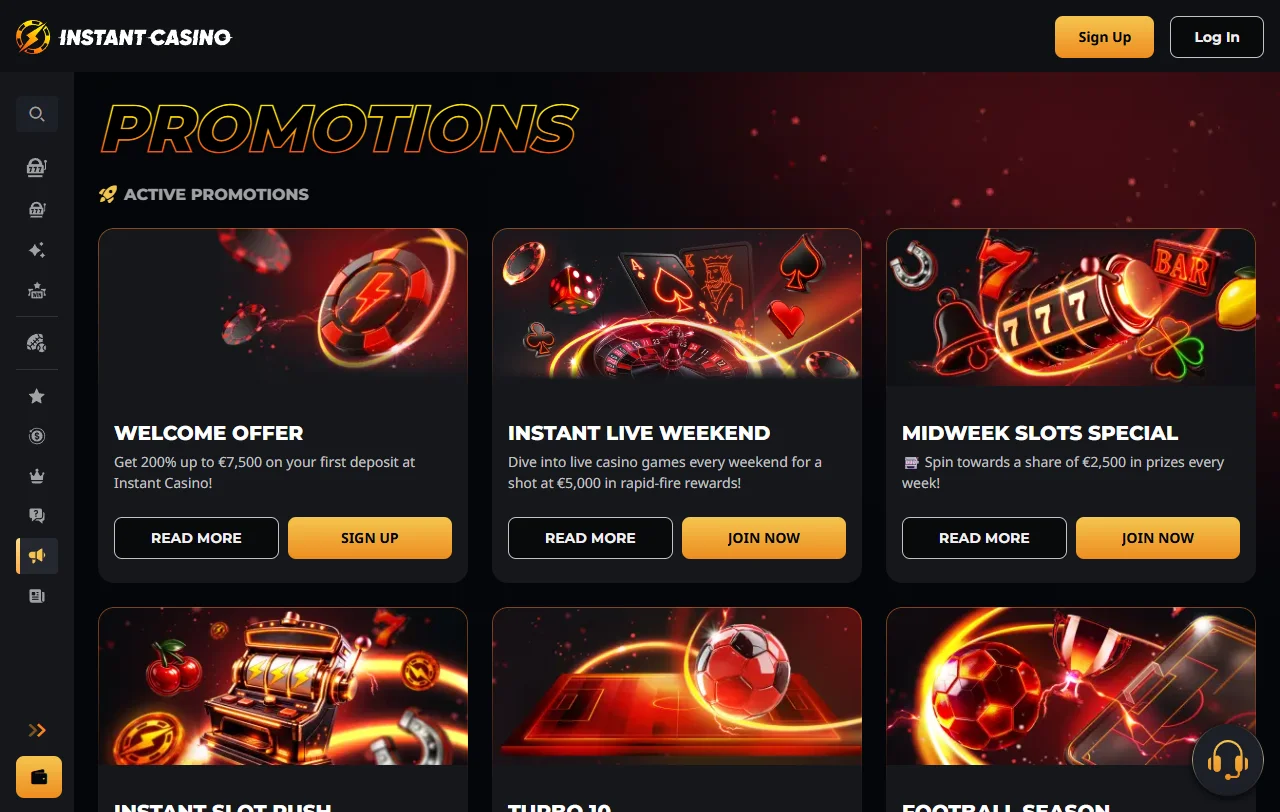 Spielauswahl von Instant Casino mit Slots von Pragmatic Play und Hacksaw Gaming
