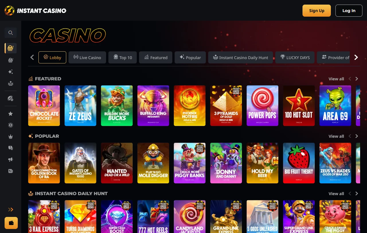 Bonus von Instant Casino mit 200 Prozent zur Ersteinzahlung und wöchentlichem Cashback