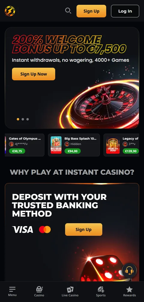Instant Casino im mobilen Browser auf dem Smartphone für österreichische Spieler
