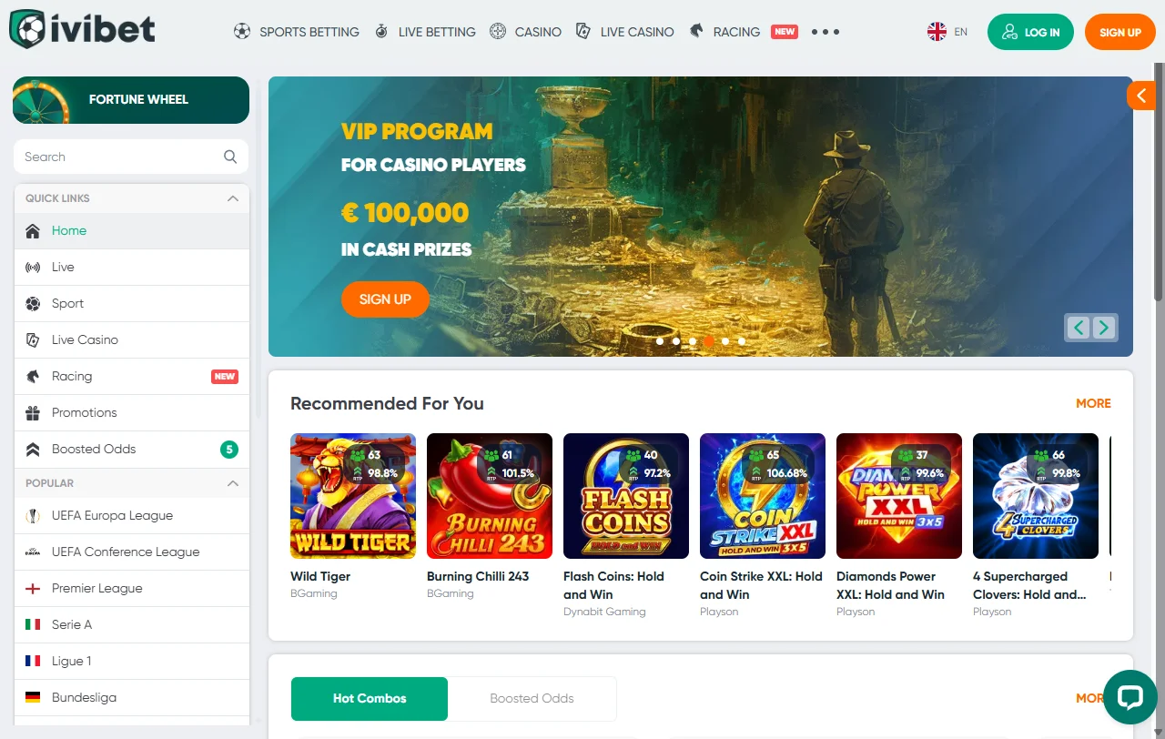 Ivibet Casino Startseite mit Casino- und Sportwettenbereich auf einem gemeinsamen Konto