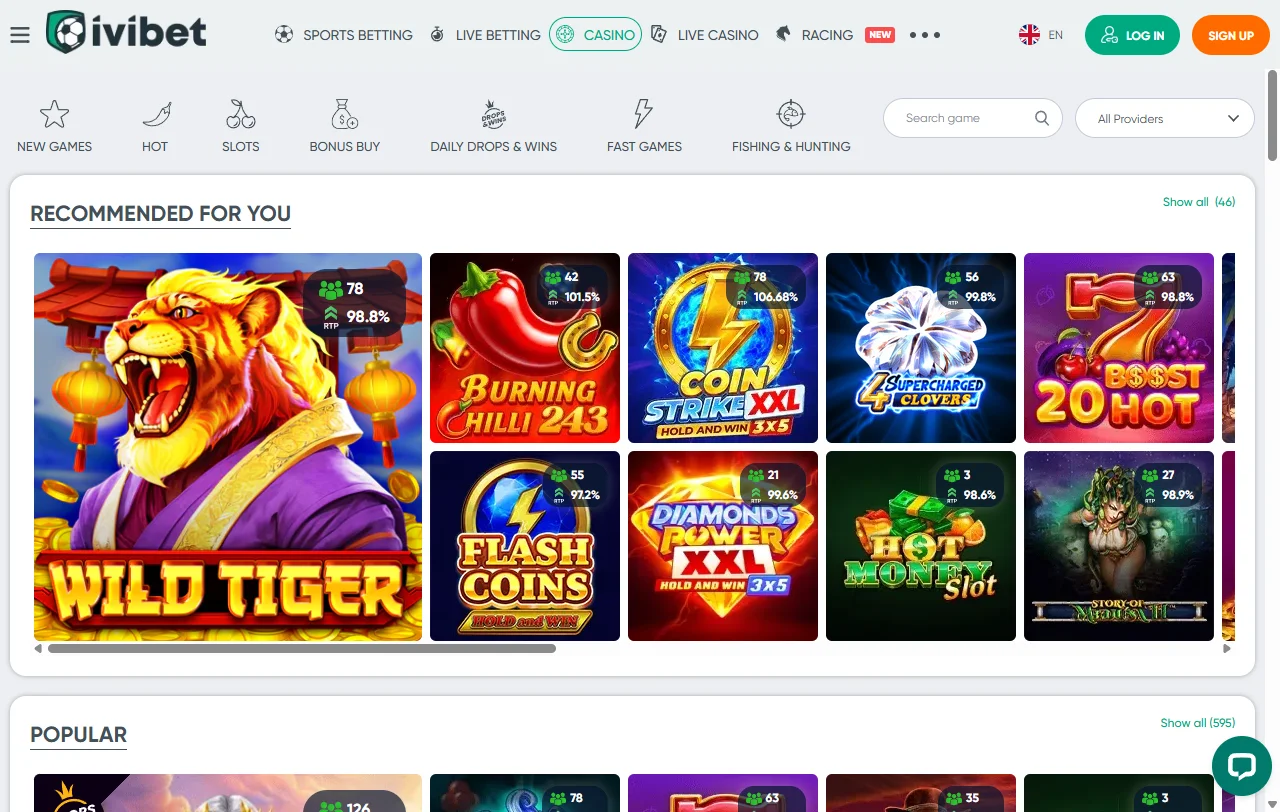 Spielauswahl bei Ivibet Casino mit Slots von Pragmatic Play und Nolimit City
